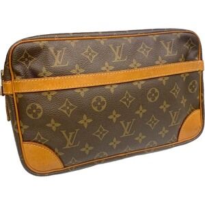 Louis Vuitton Compigne Clutch Bag Shoulder Brown Zipper